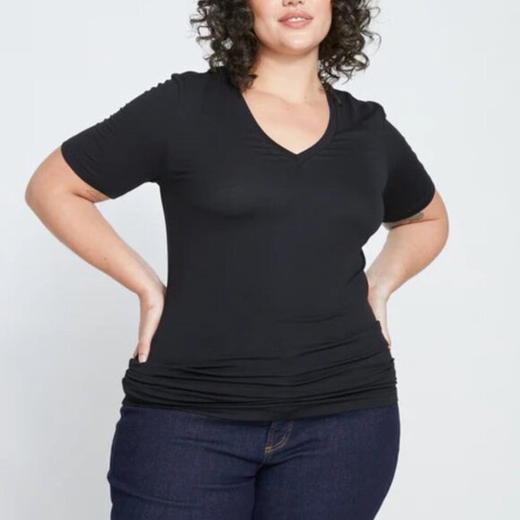 Universal Standard Teal Blue Foundation Ribbed V Neck Tee - Picture 1 of 5